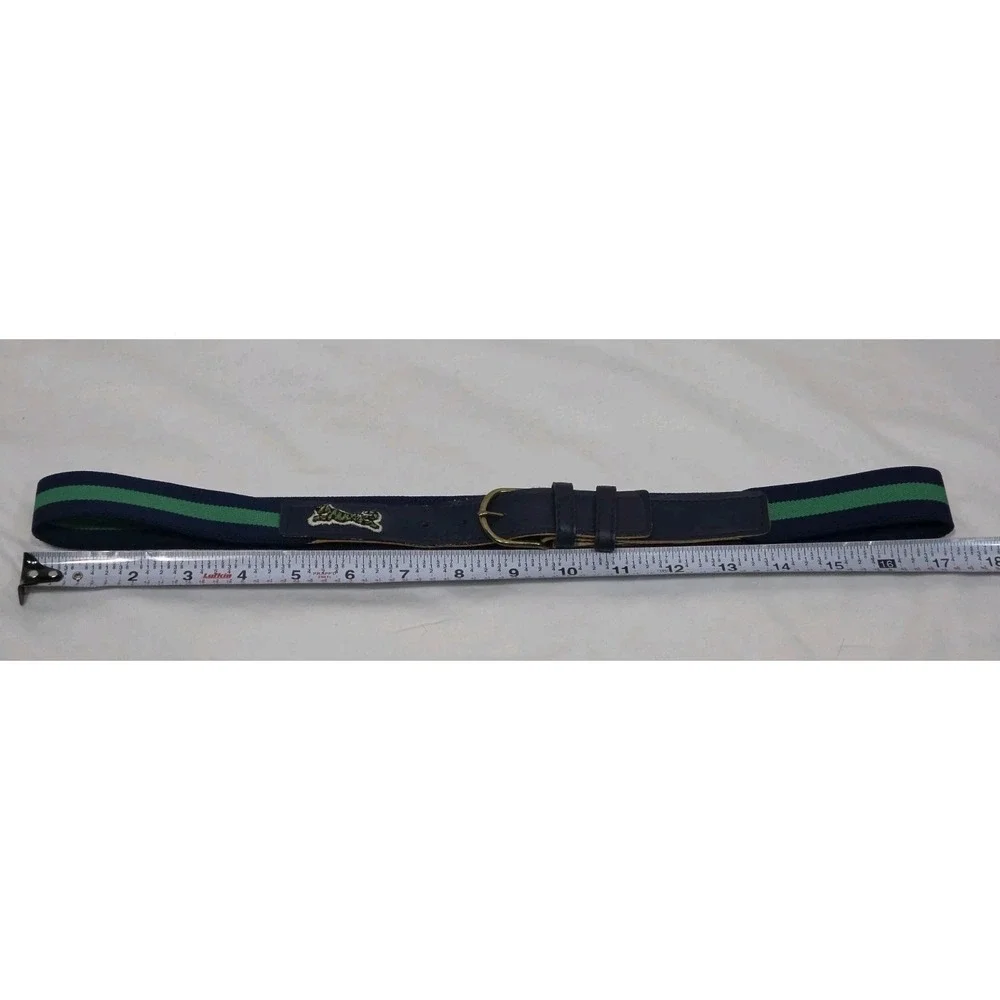 Le Tigre Web‎ Stretch Belt Mens 33 Navy Blue Green Striped Canvas Preppy Logo
